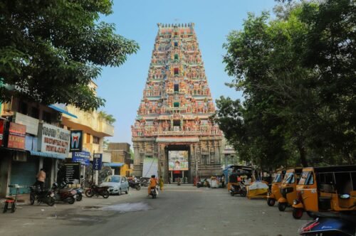 Temple behind Street in Chennai in India