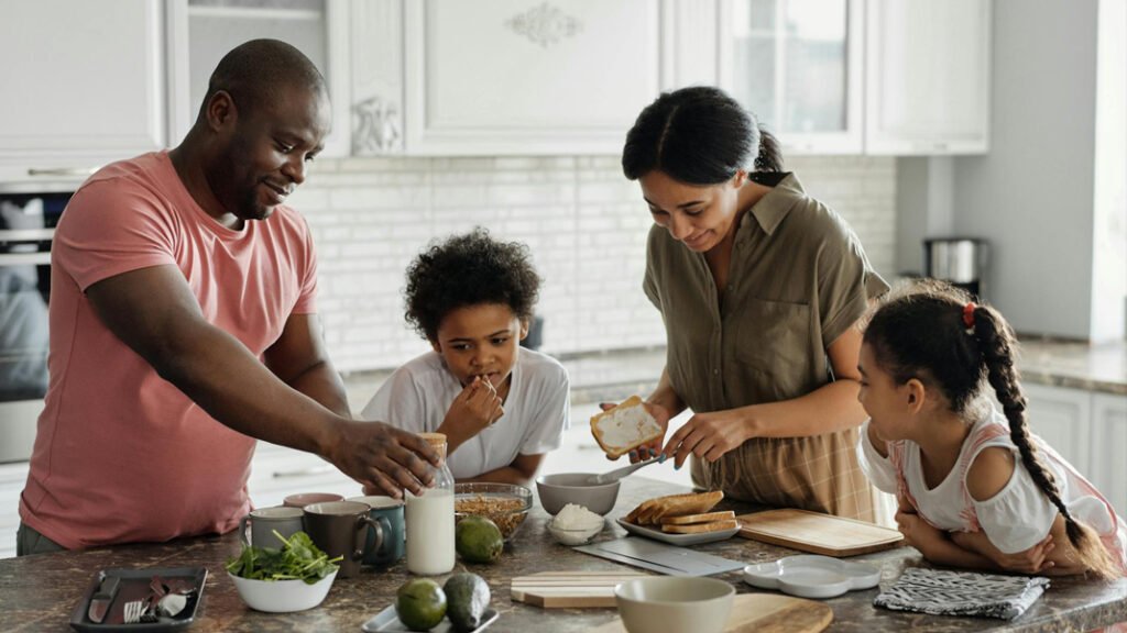 Happy family cooking together