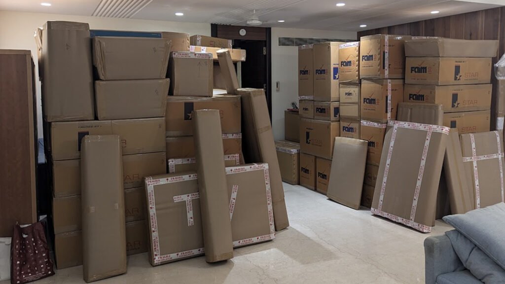 A pile of boxes during an international move